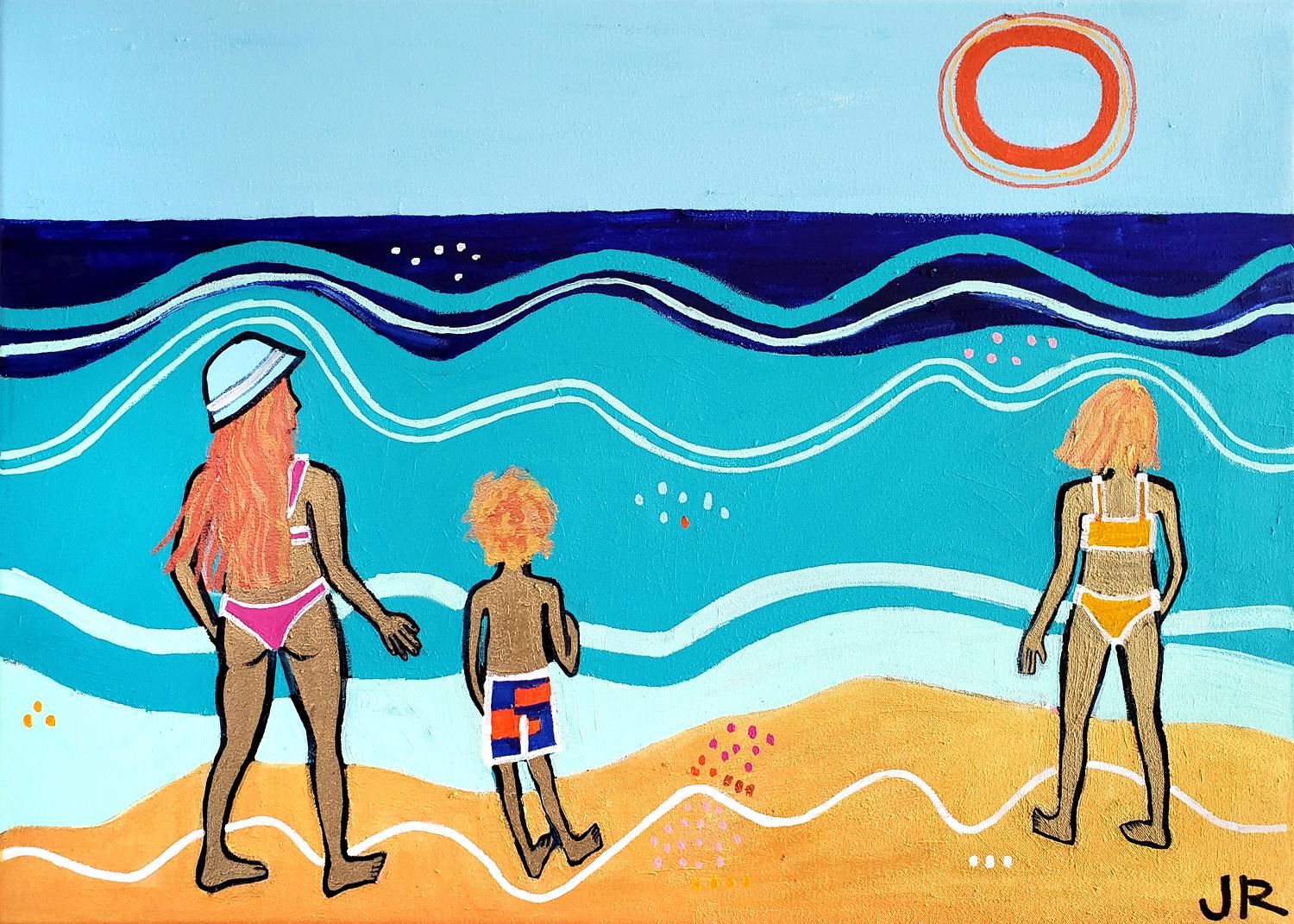 Jessica JH Roller Figurative Painting - Beach Scene, Original Painting