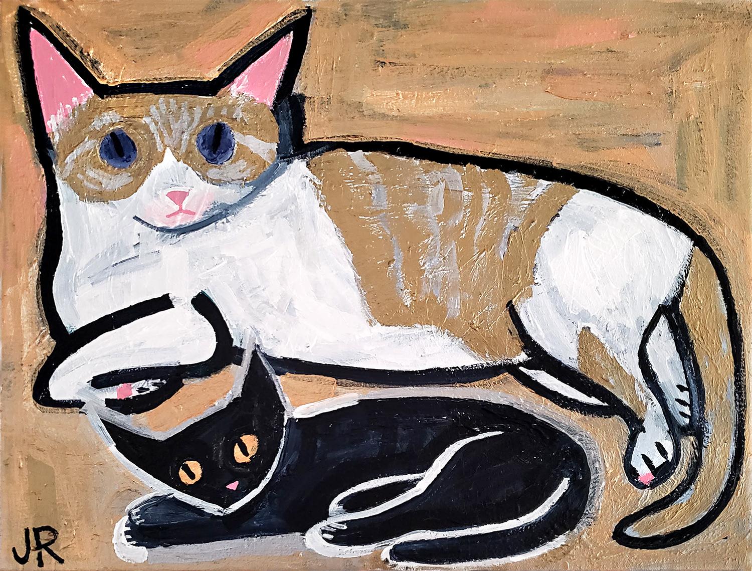 Big Cat, Little Cat, Original Painting - Art by Jessica JH Roller