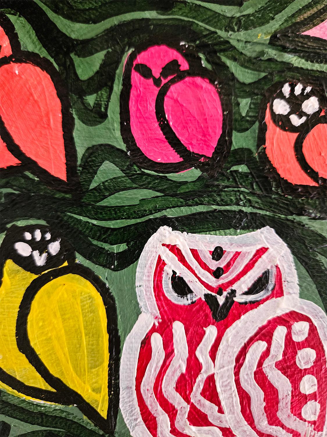 Arbre à oiseaux, peinture originale - Rose Animal Painting par Jessica JH Roller