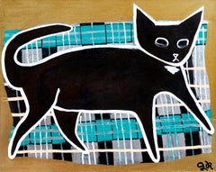 Black Cat on Blanket, Original Painting