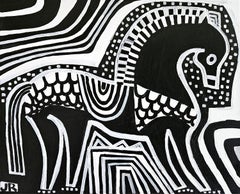 Cheval noir en armure, peinture originale