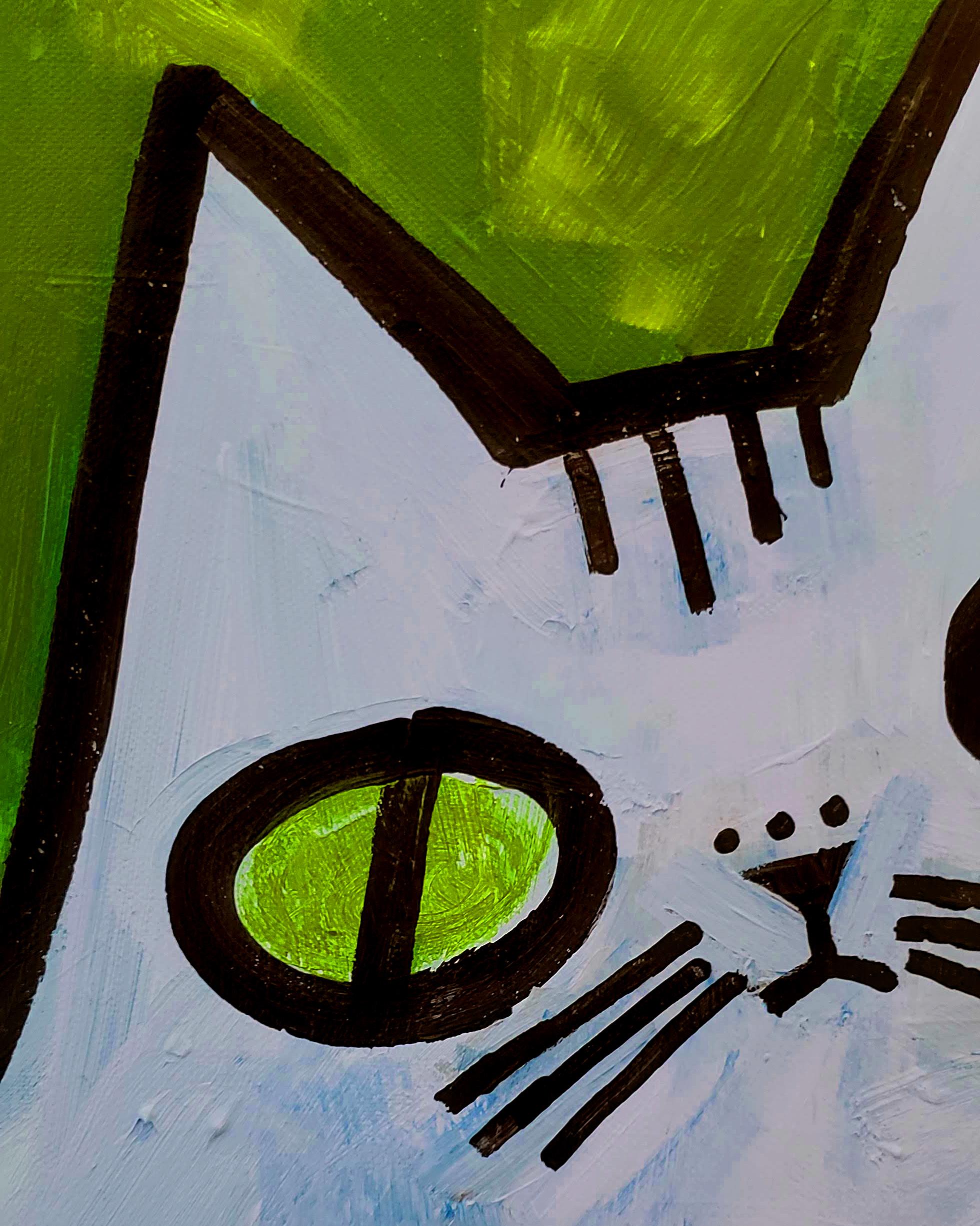 Blue Cat on Green, Original Painting 1