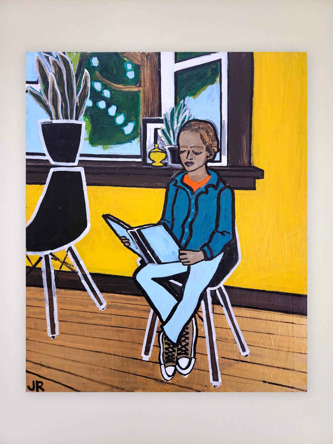 Ragazzo che legge, dipinto originale - Painting Outsider Art di Jessica JH Roller