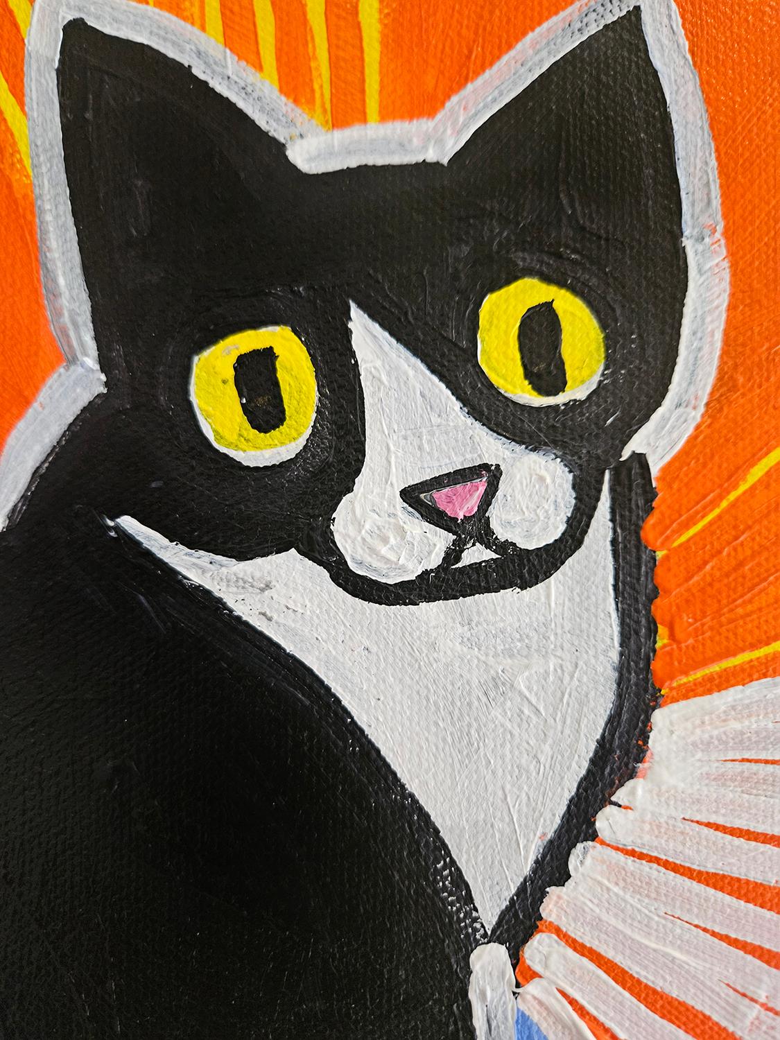 Knöpfe, Original-Gemälde (Orange), Animal Painting, von Jessica JH Roller