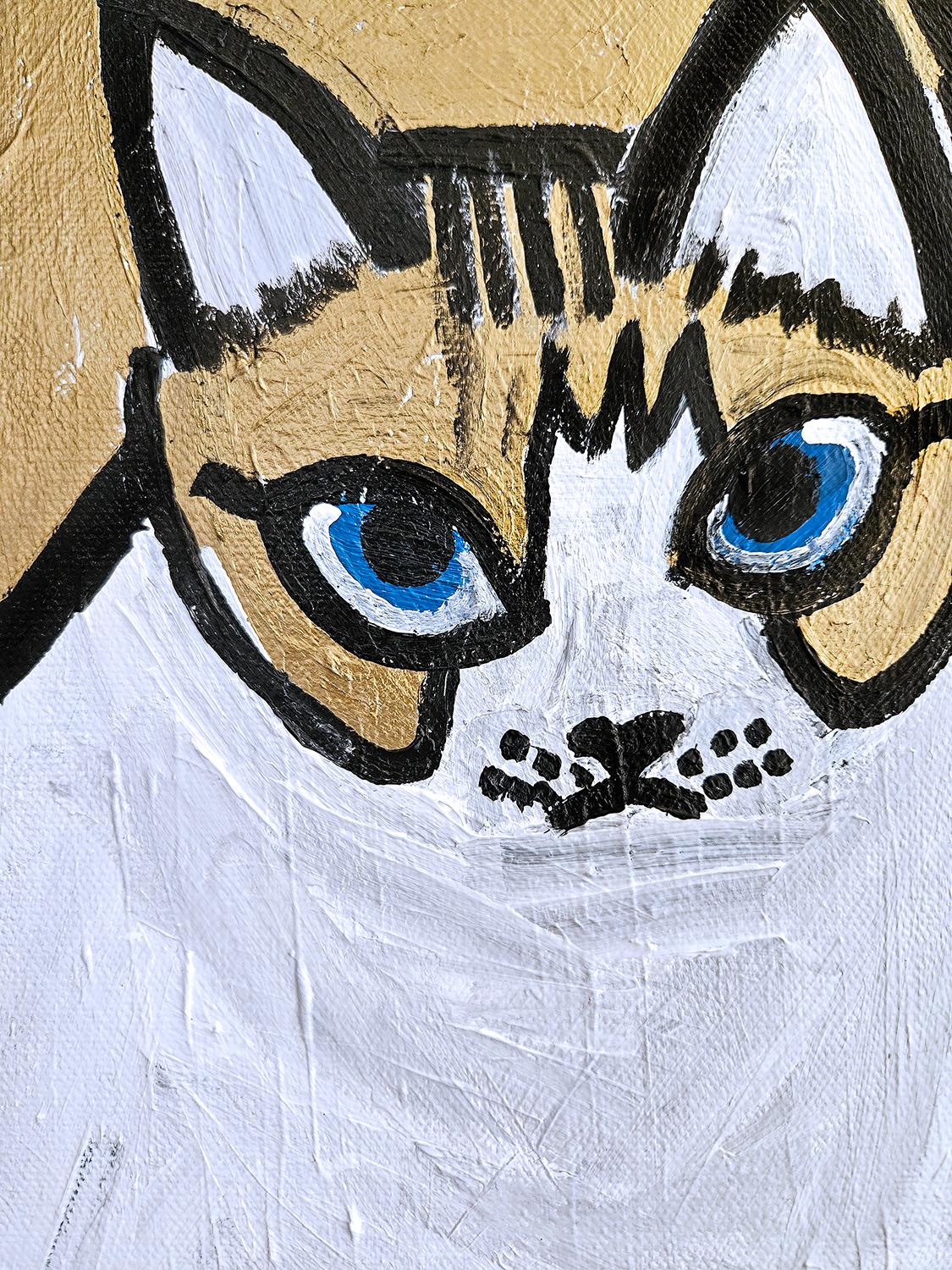 Gato sobre amarillo, Pintura original en venta 1