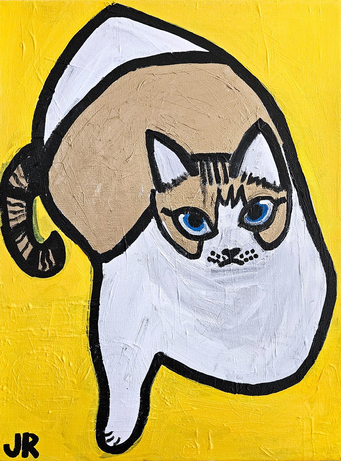 Gato sobre amarillo, Pintura original - Art de Jessica JH Roller