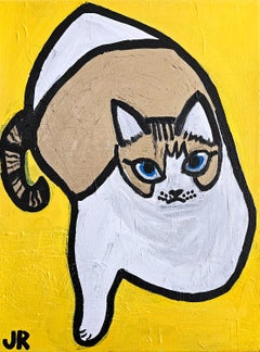 Cat on Yellow, Original Painting