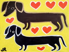 Vintage Dachshunds and Hearts, Original Painting