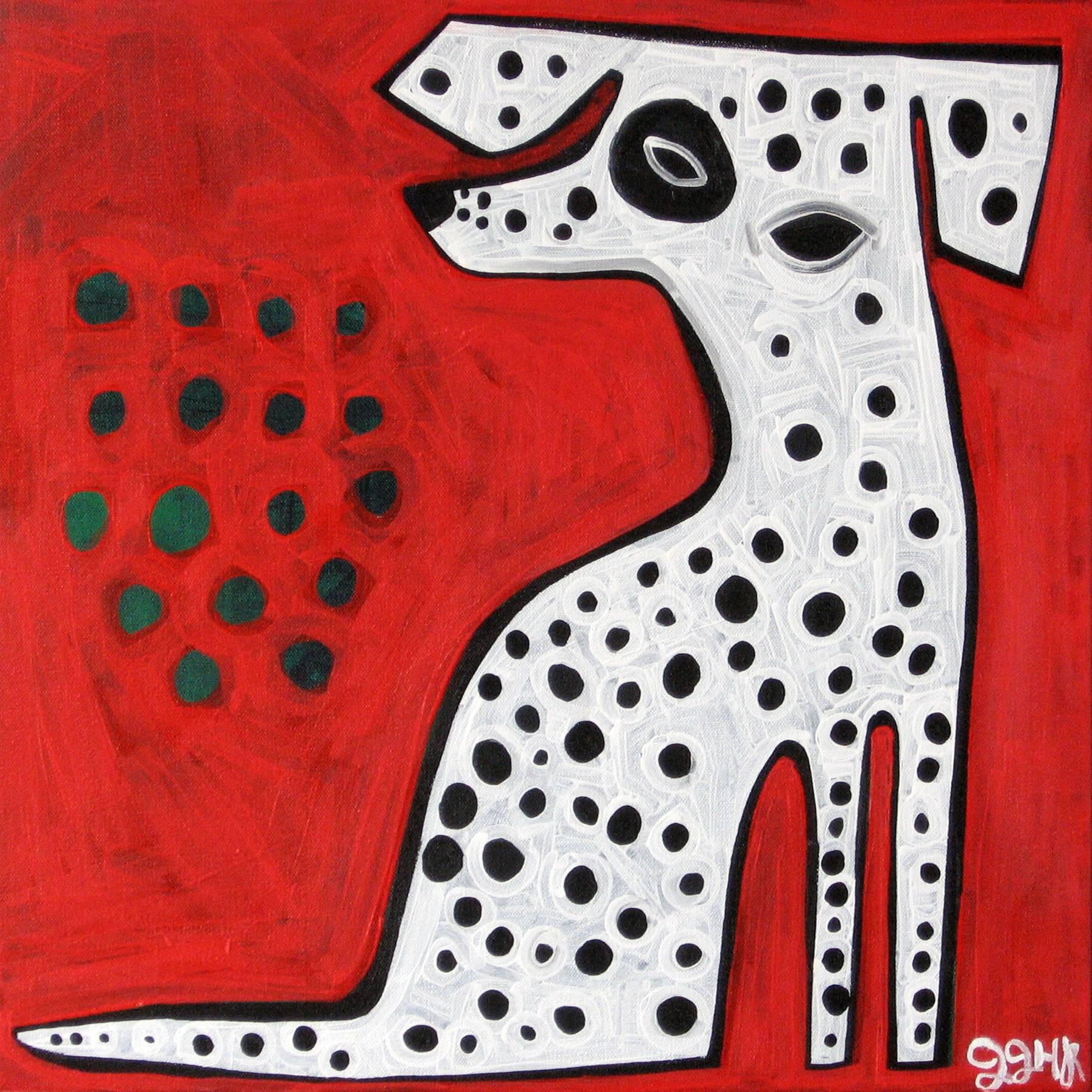 Jessica JH Roller Animal Painting - Dalmatian on Red