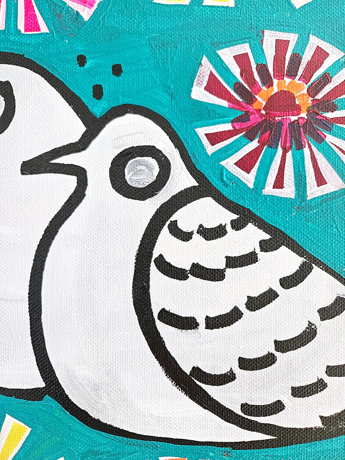Palomas con zinnia, Pintura original en venta 1