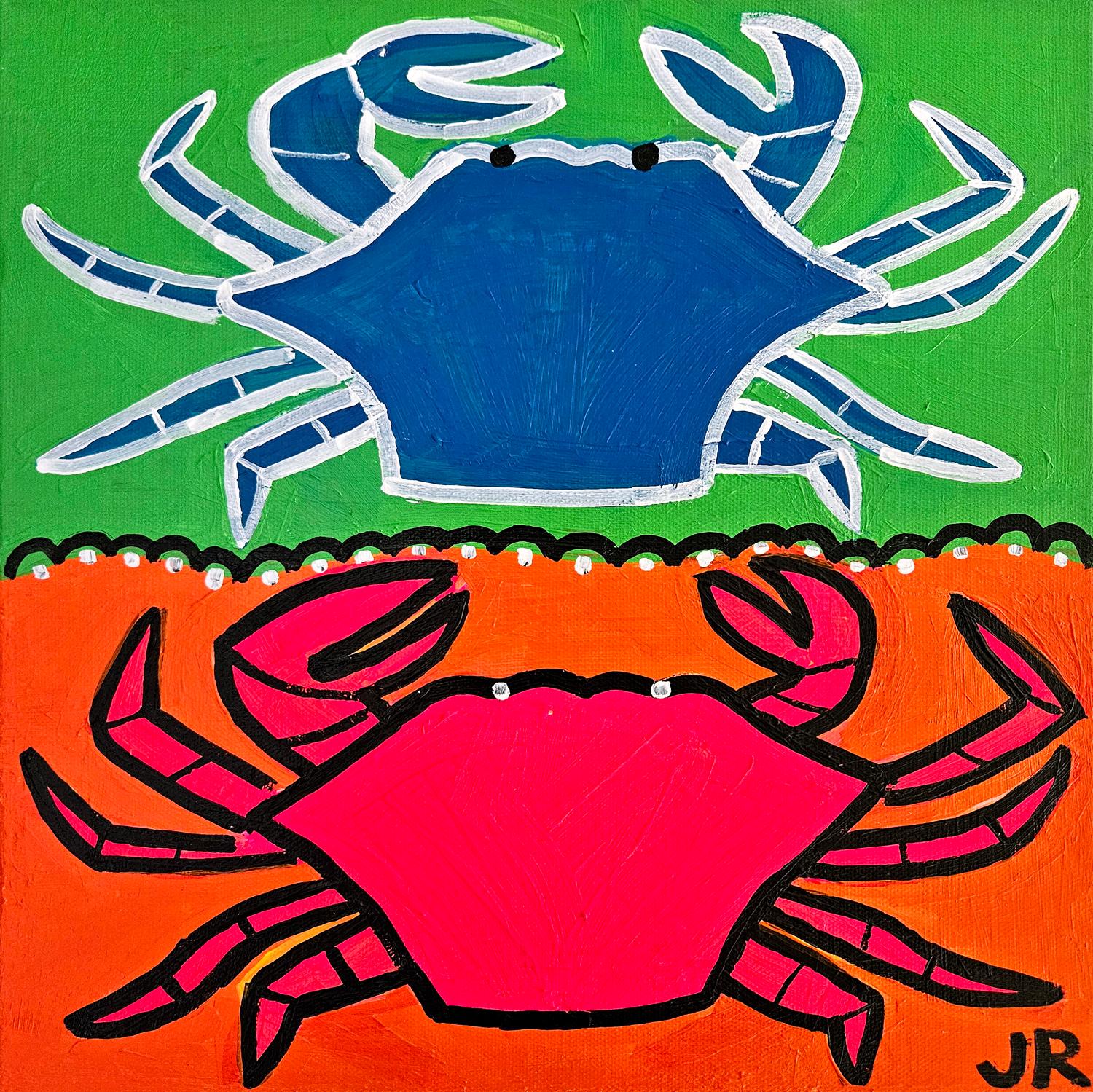 Jessica JH Roller Animal Painting - Florida Crabs, Original Painting