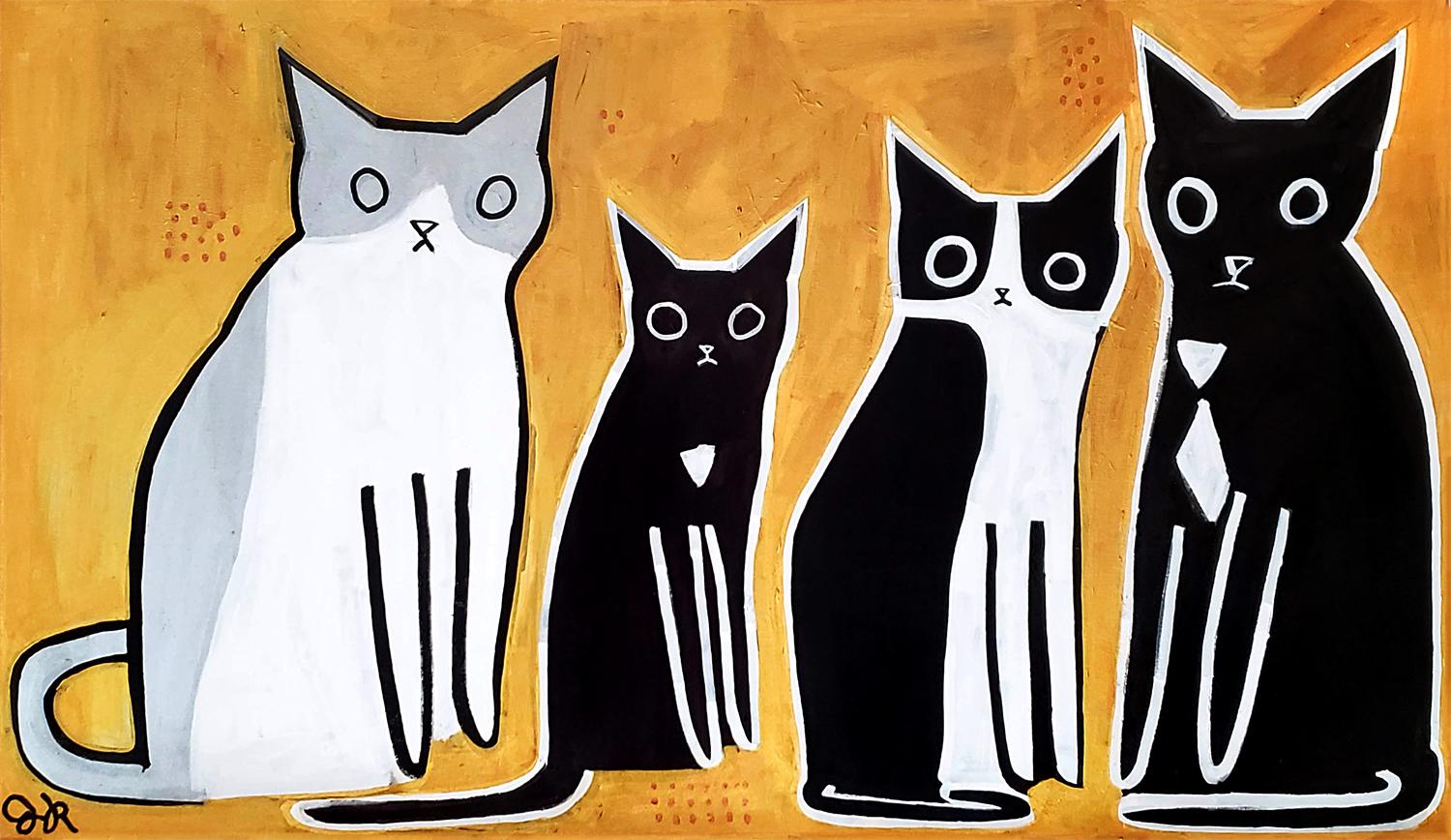 Four Cats, Original Painting - Art by Jessica JH Roller