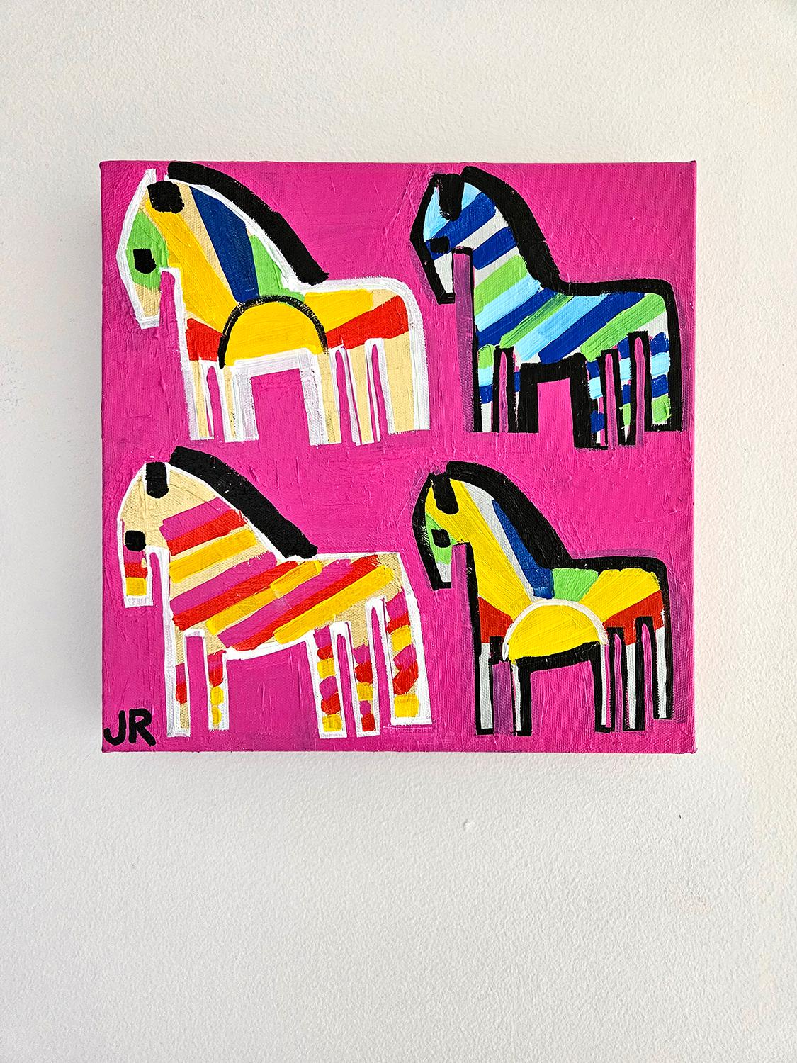 <p>Artist Comments<br>Artist Jessica JH Roller depicts four ponies in bright, playful tones and bold graphic style. 