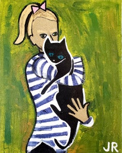 Girl Holding Cat, Original Painting