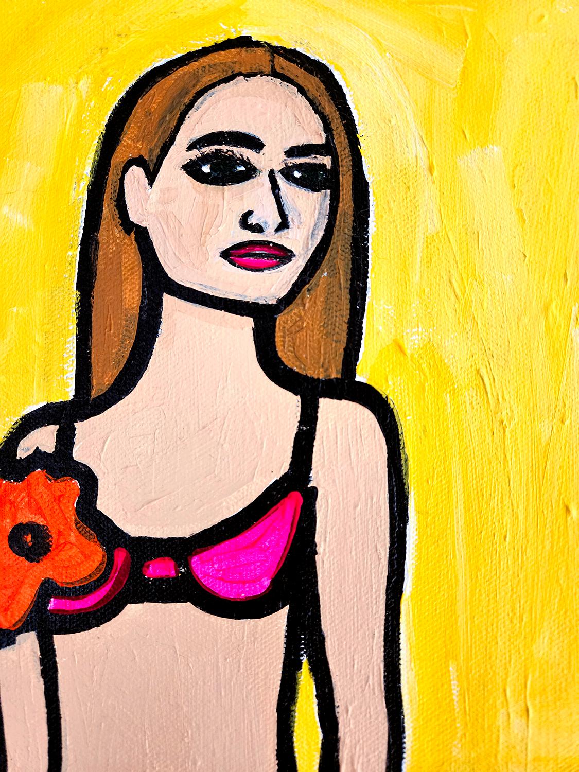 Ragazza sulla spiaggia, dipinto originale - Portrait Painting Giallo di Jessica JH Roller