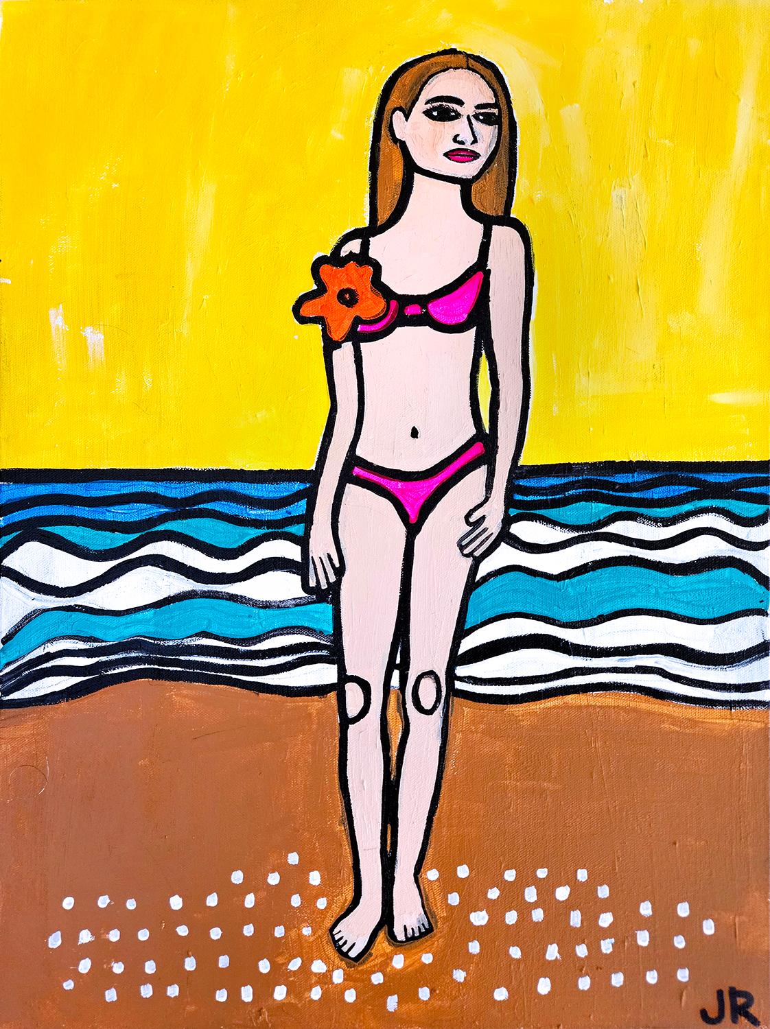 Portrait Painting di Jessica JH Roller - Ragazza sulla spiaggia, dipinto originale