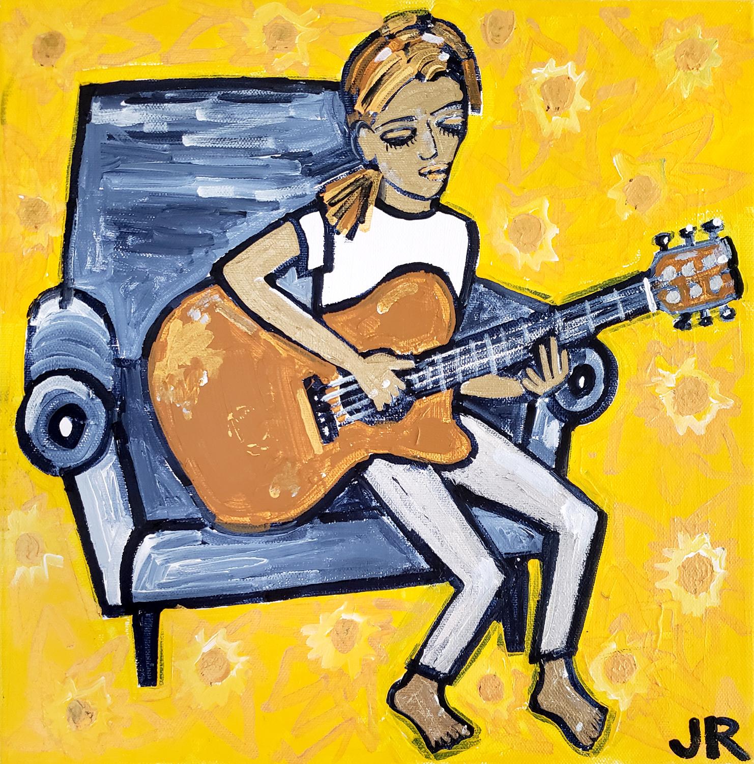 Jessica JH Roller Figurative Painting - Girl Playing Guitar, Original Painting