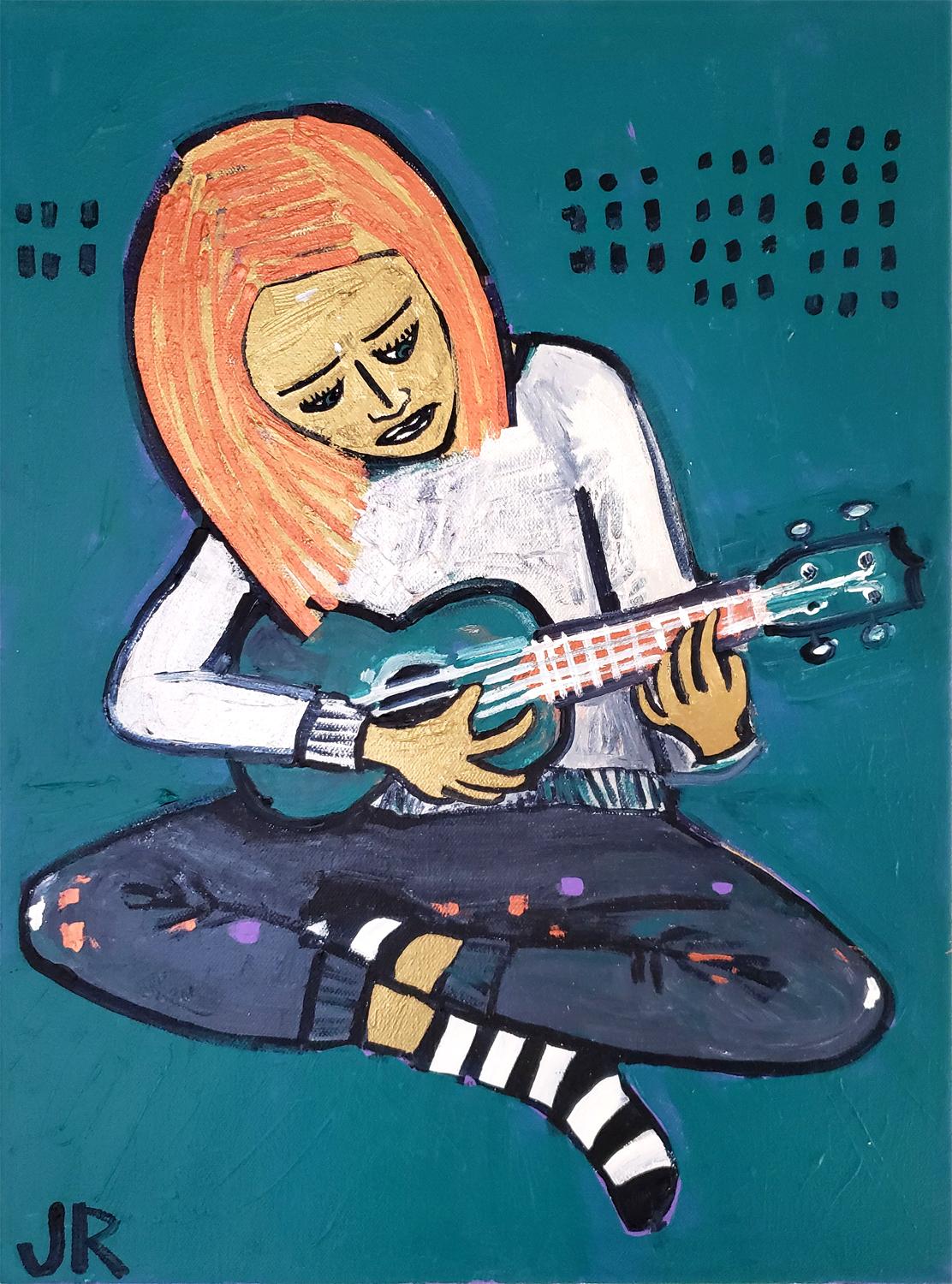 Jessica JH Roller Figurative Painting - Girl Playing Ukulele, Original Painting