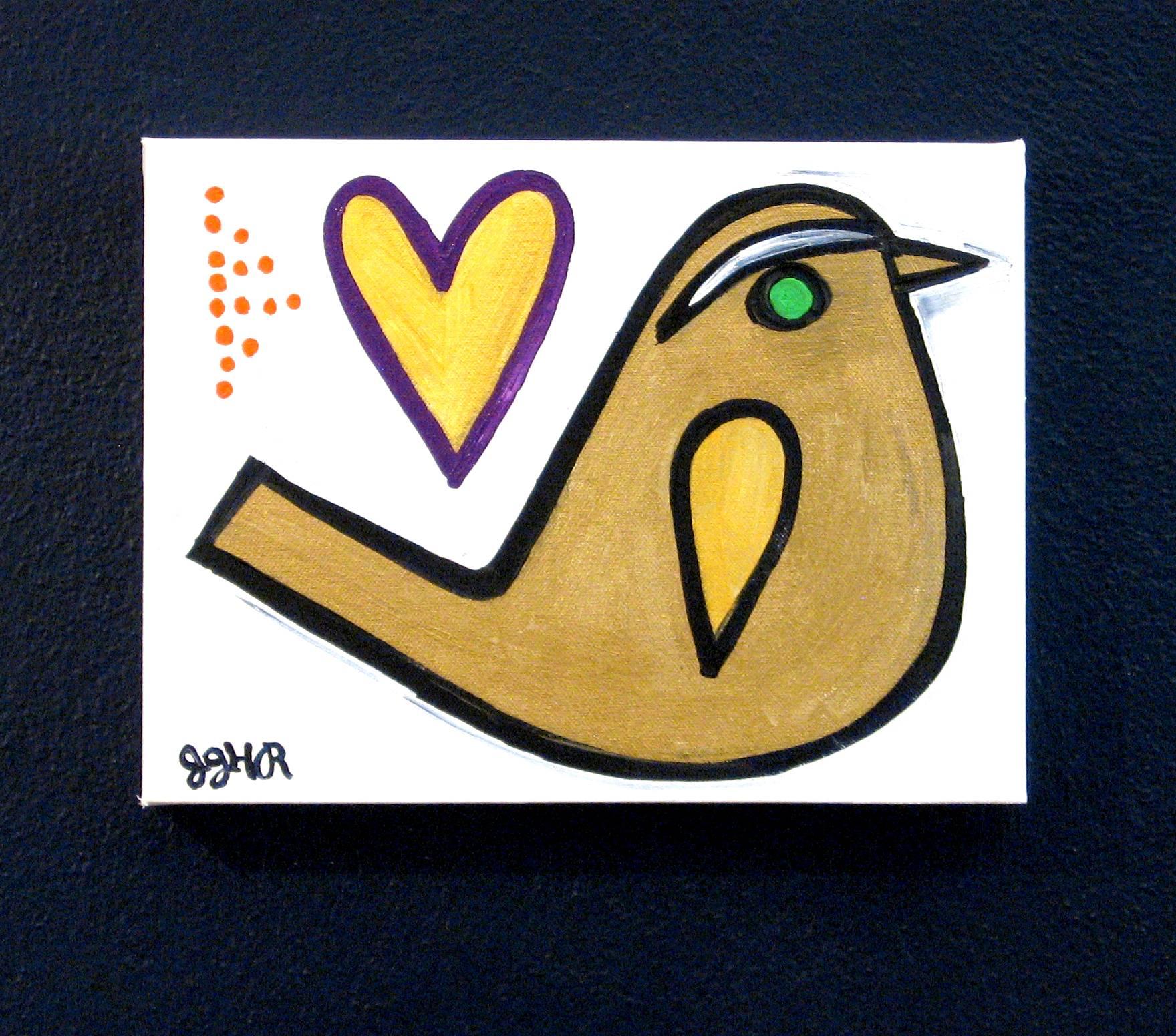 Gold Wren - Outsider Art Painting by Jessica JH Roller