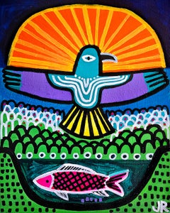 Faucon et poisson, peinture originale