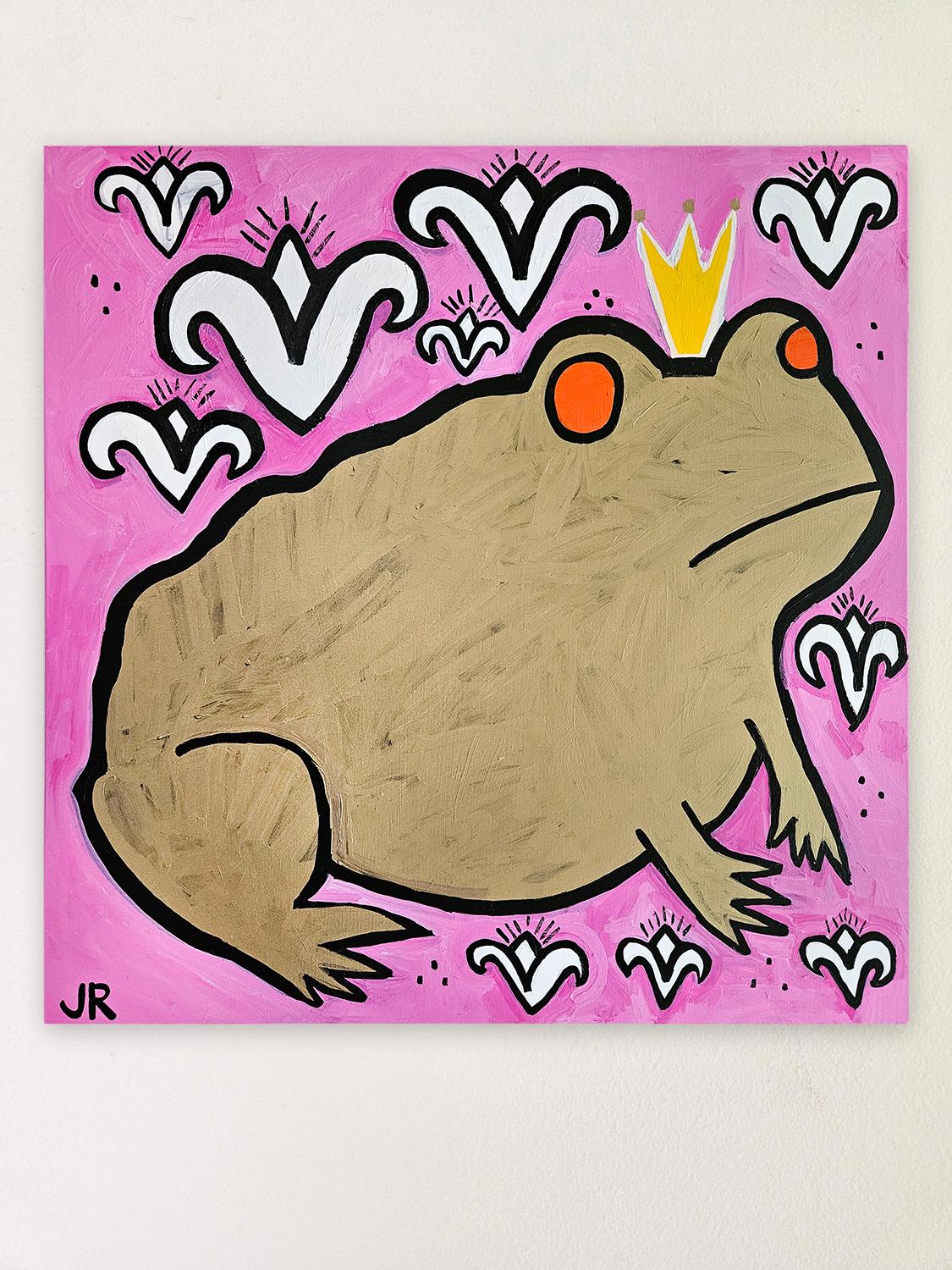 <p>Artist Comments<br>Artist Jessica JH Roller paints a playful portrait of a king toad surrounded by white daylilies. 