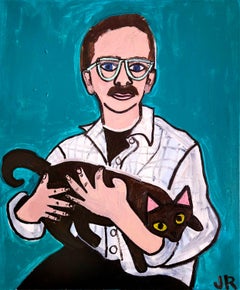 Hombre sujetando a un gato, Pintura original