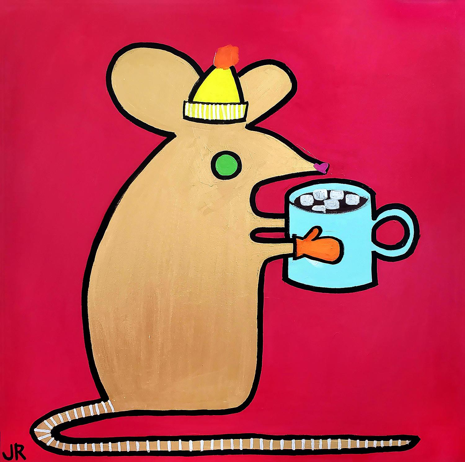 Jessica JH Roller Animal Painting - Mouse with Hot Chocolate, Original Painting