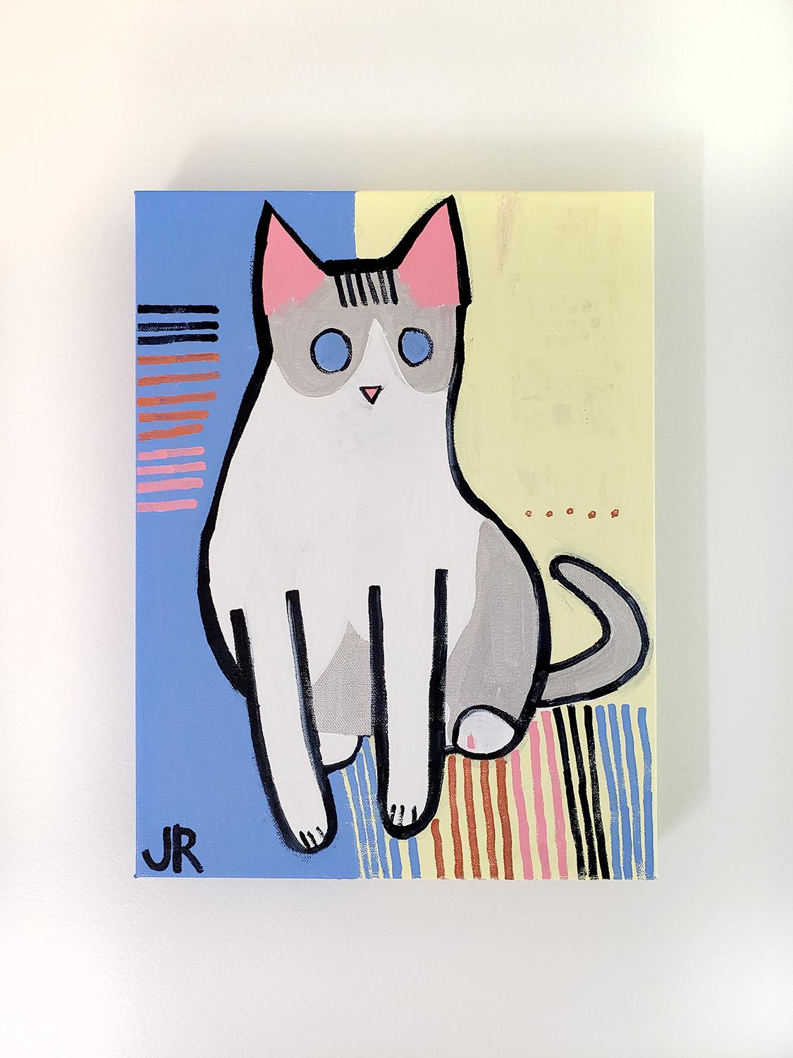 <p>Artist Comments<br>A portrait of artist Jessica JH Roller's beloved cat named Poppleton. A perfect model for Jessica, Poppleton stares ahead with pink ears straight up at attention. Jessica places the cat in playful blue and yellow with geometric