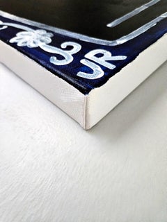 Rosmarino su blu profondo e fiori, Pittura originale