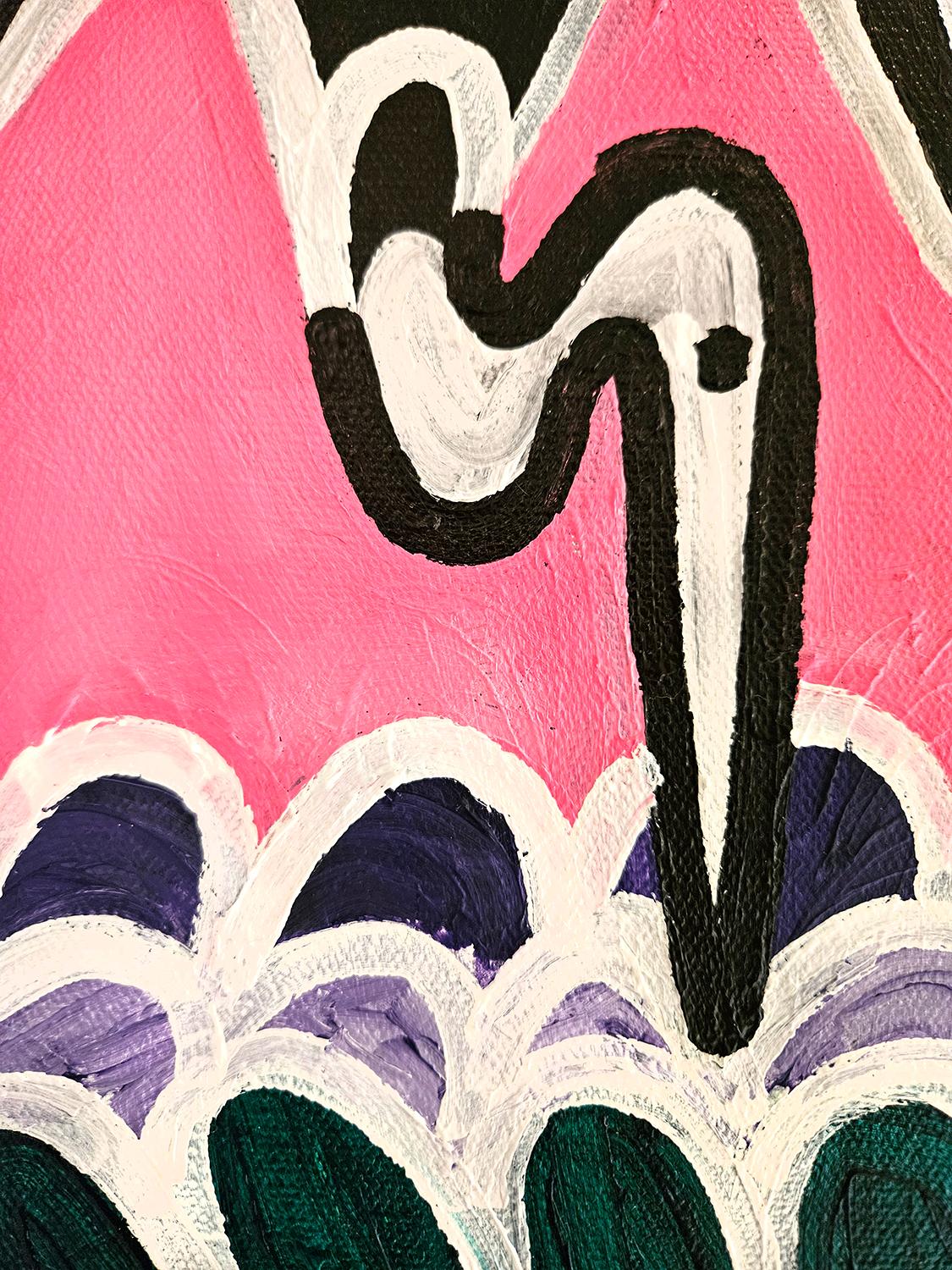 Seevogel, Originalgemälde (Pink), Animal Painting, von Jessica JH Roller