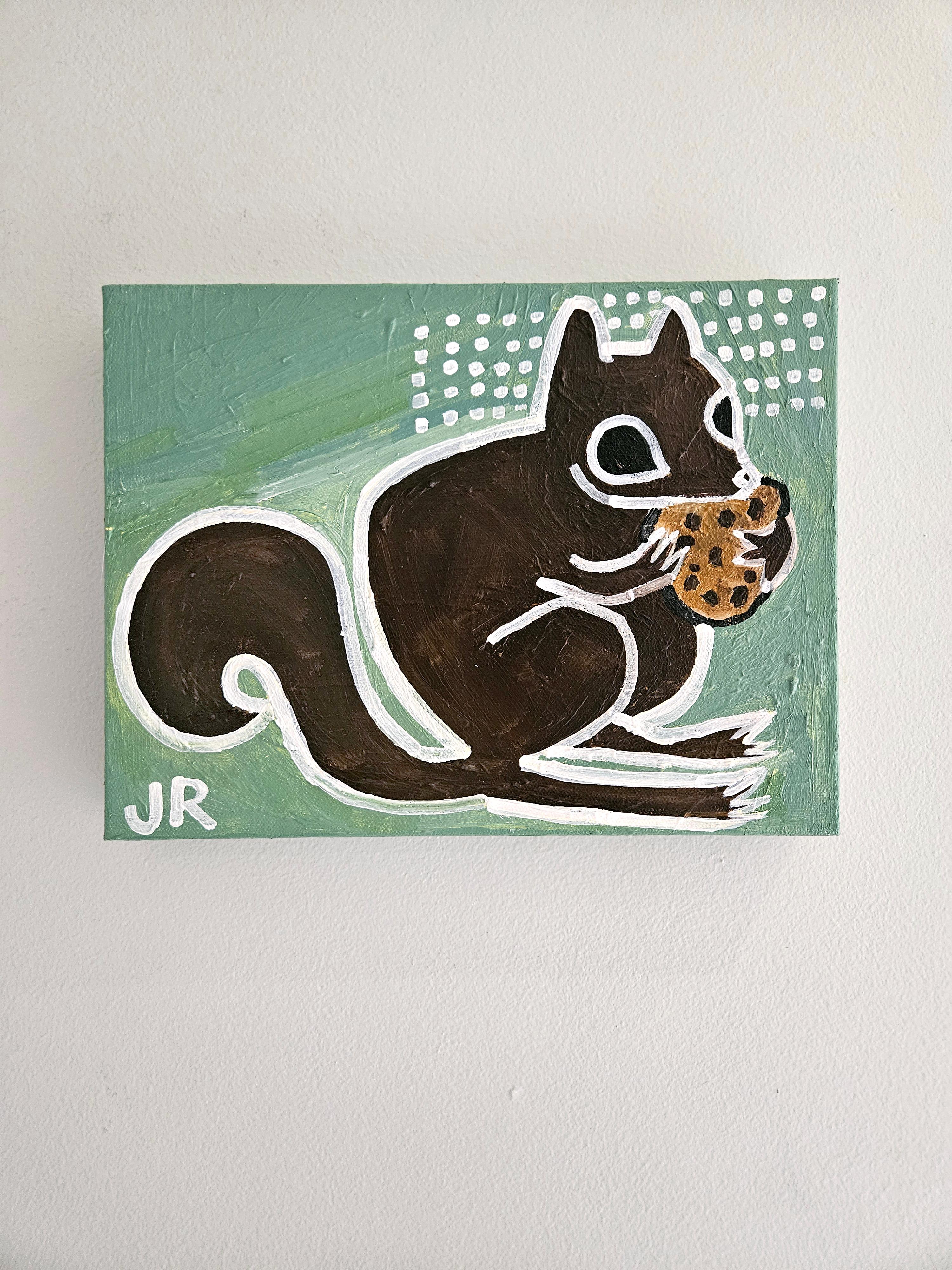 Eichhörnchen mit Keks, Originalgemälde (Zeitgenössisch), Painting, von Jessica JH Roller