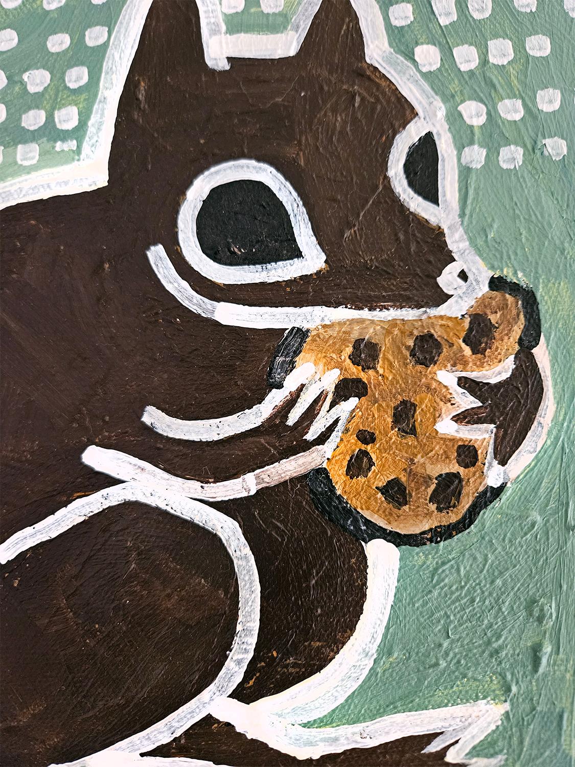 Eichhörnchen mit Keks, Originalgemälde (Grau), Animal Painting, von Jessica JH Roller