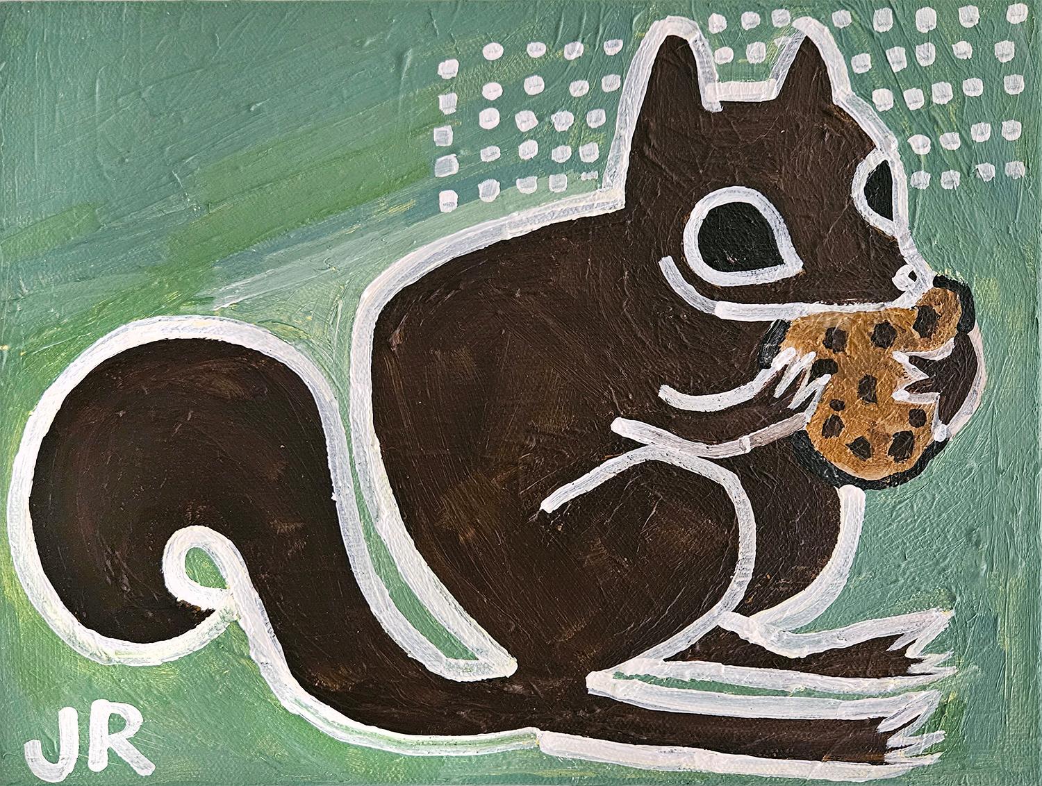Jessica JH Roller Animal Painting – Eichhörnchen mit Keks, Originalgemälde