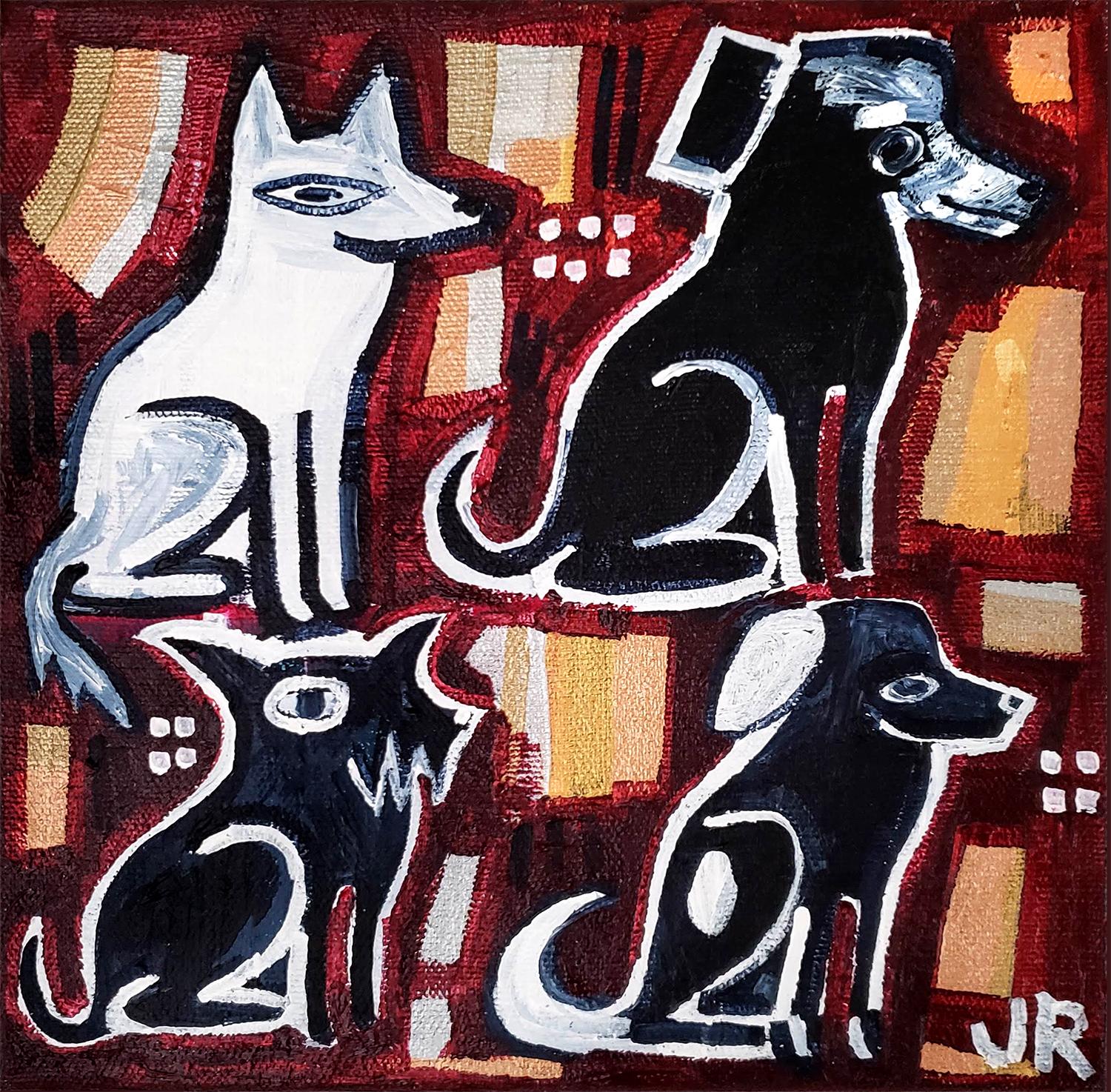 Jessica JH Roller Animal Painting - The Violinist's Dogs, Original Painting