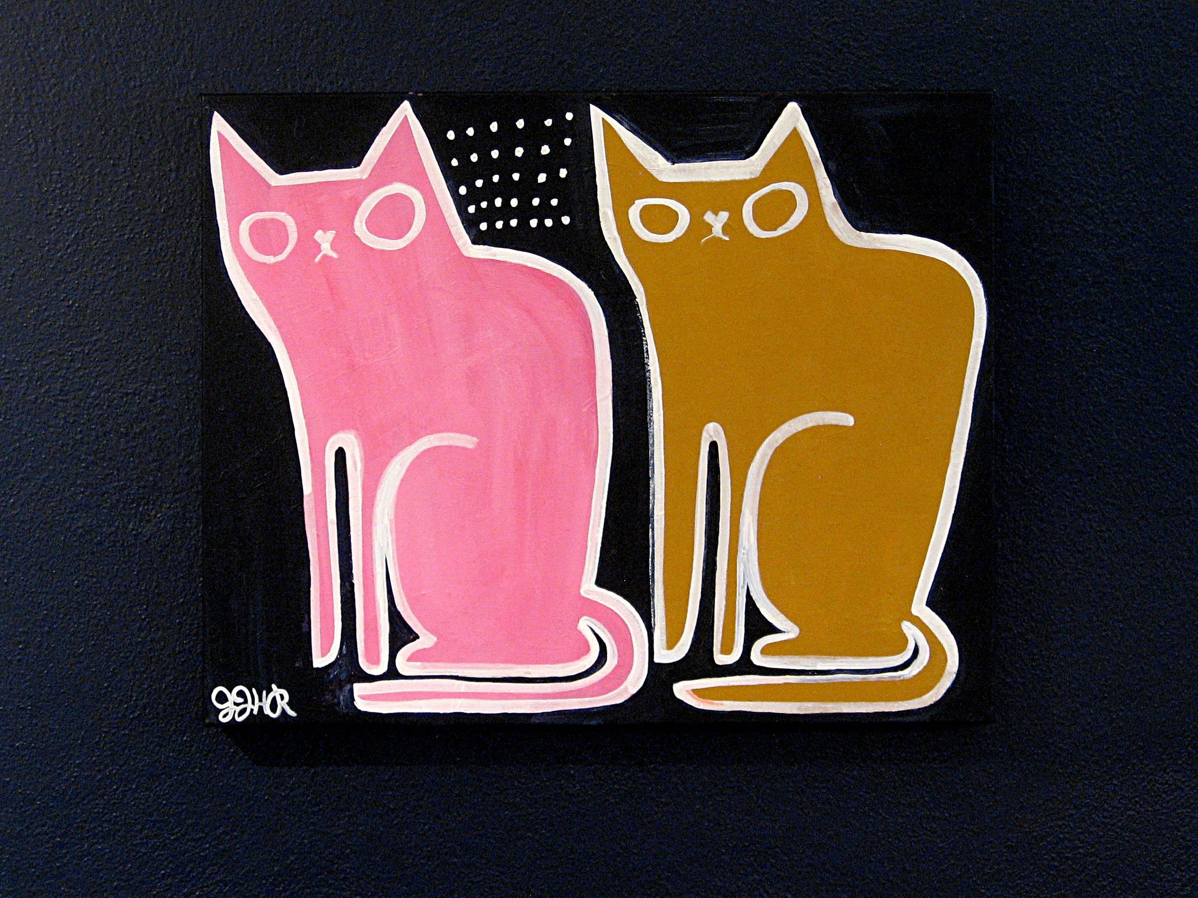 Two Old Cats - Outsider Art Painting by Jessica JH Roller