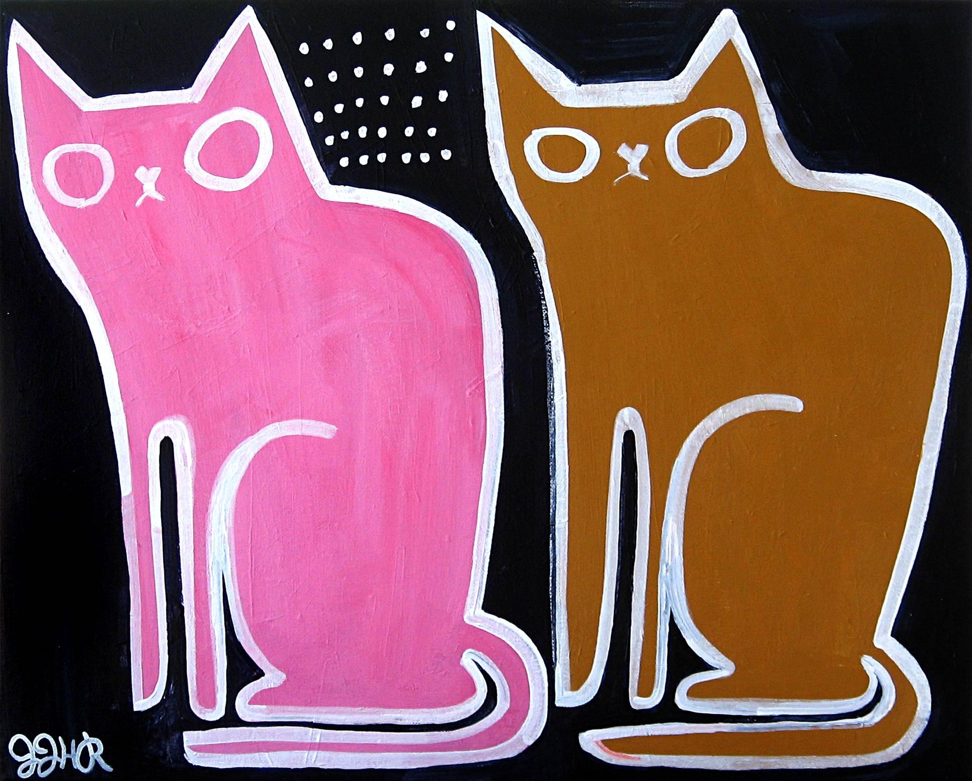 Jessica JH Roller Animal Painting - Two Old Cats