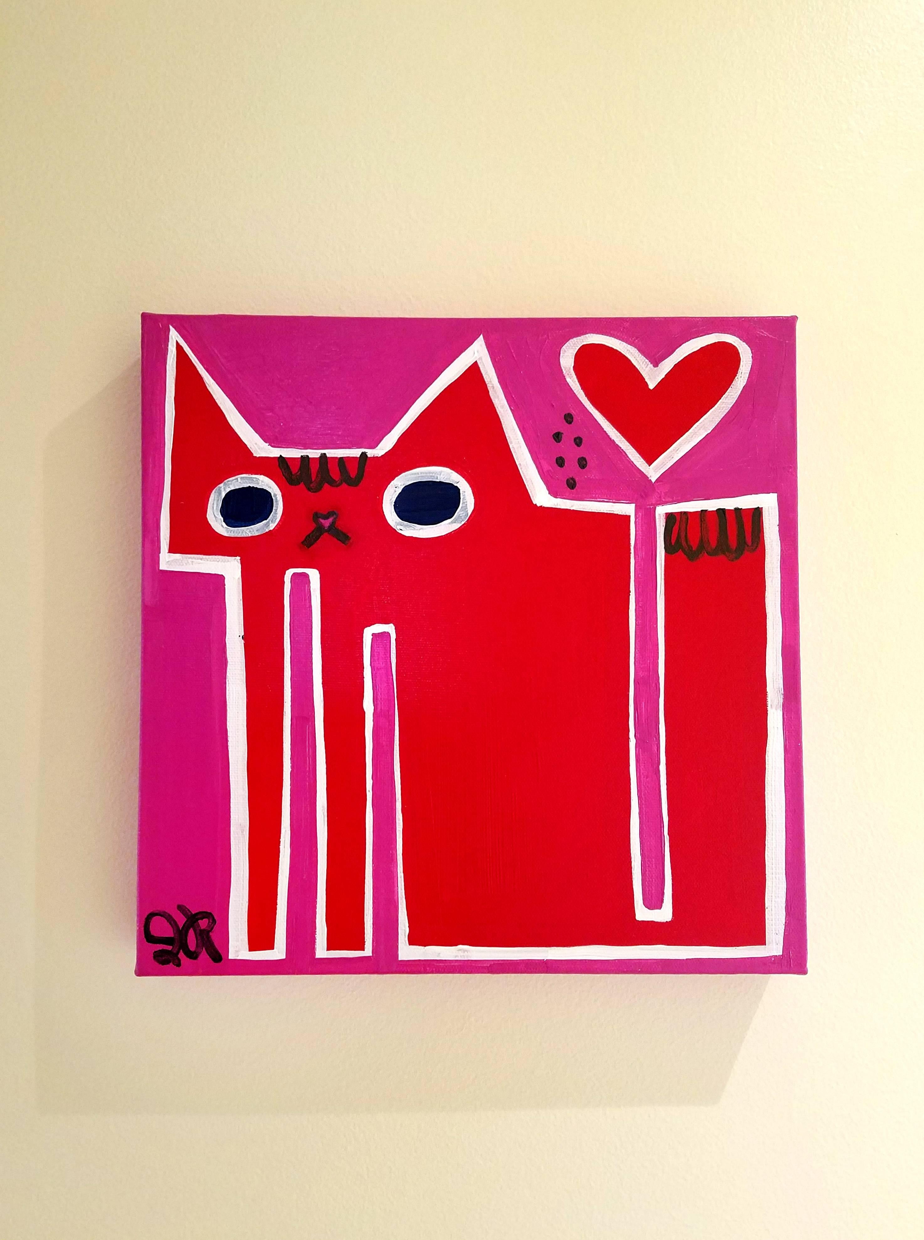 Valentine's Cat - Outsider Art Painting by Jessica JH Roller