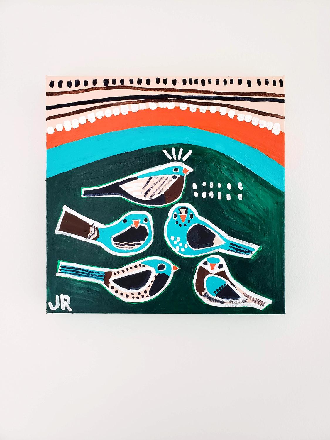 Uccelli d'inverno, dipinto originale - Art Outsider Art di Jessica JH Roller