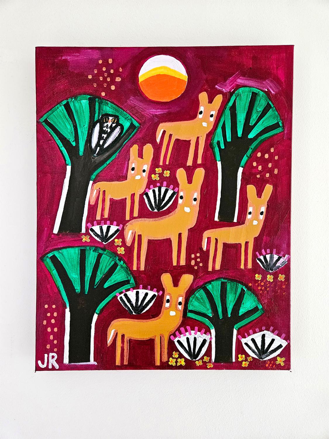 Yellow Springs Deer Family, Original Painting For Sale 1
