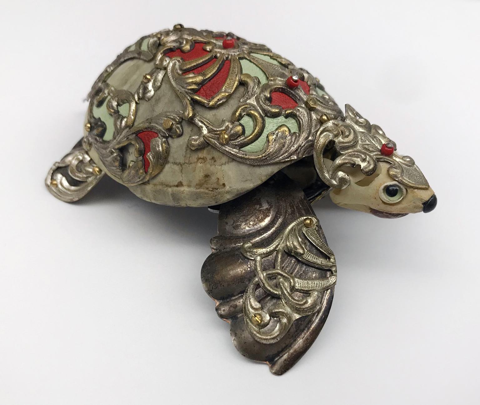"Percival" antique hardware and findings turtle sculpture - Mixed Media Art by Jessica Joslin