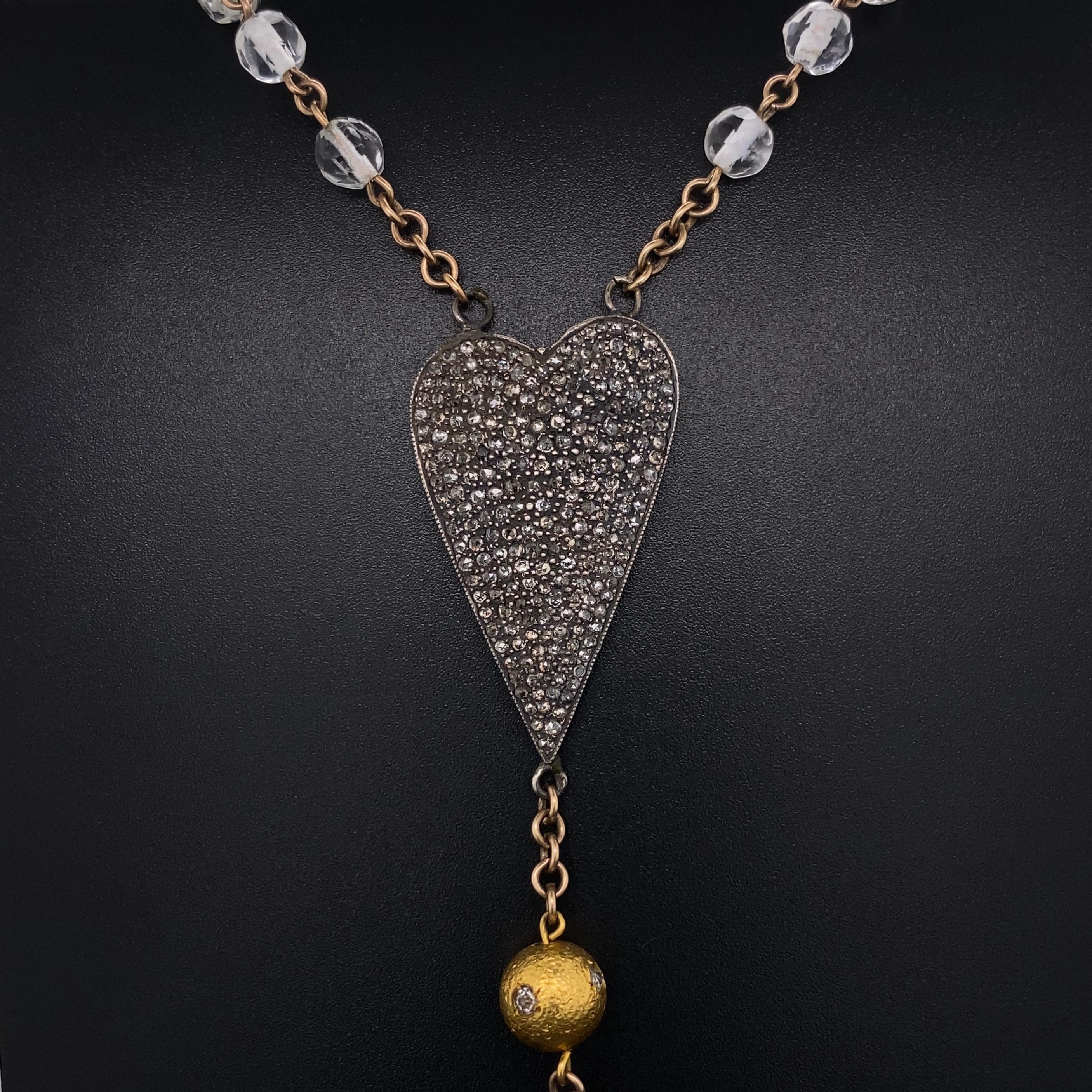 Modernist Jessica Kagan Cushman Sapphire Skull Diamond Heart Crystal Bead Silver Necklace For Sale