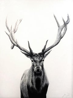 Jessica Leonard, "Alpha", 40x30 Elk Deer Oil Painting on Canvas, 2021