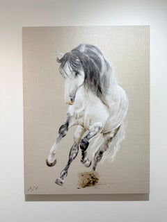 Jessica Leonard, "Alpha" 40x30 Cavallo bianco su lino belga