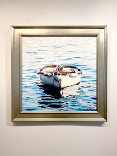 Jessica Leonard, "Departure", 24x24 Boat on Water, Oil Painting on Canvas