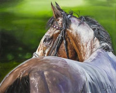 Jessica Leonard "Favored", Photorealistic Racing Equine Oil Painting on Canvas