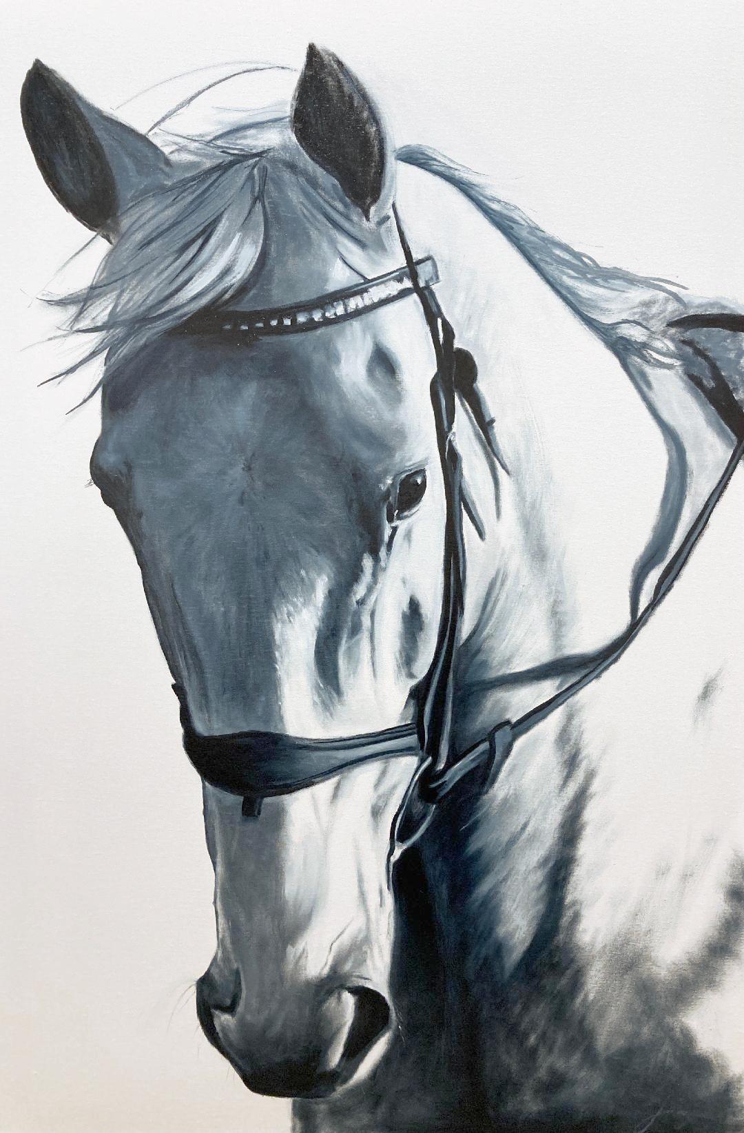 Jessica Leonard, "Indigo", 36x24 Equine Horse Oil Painting on Canvas