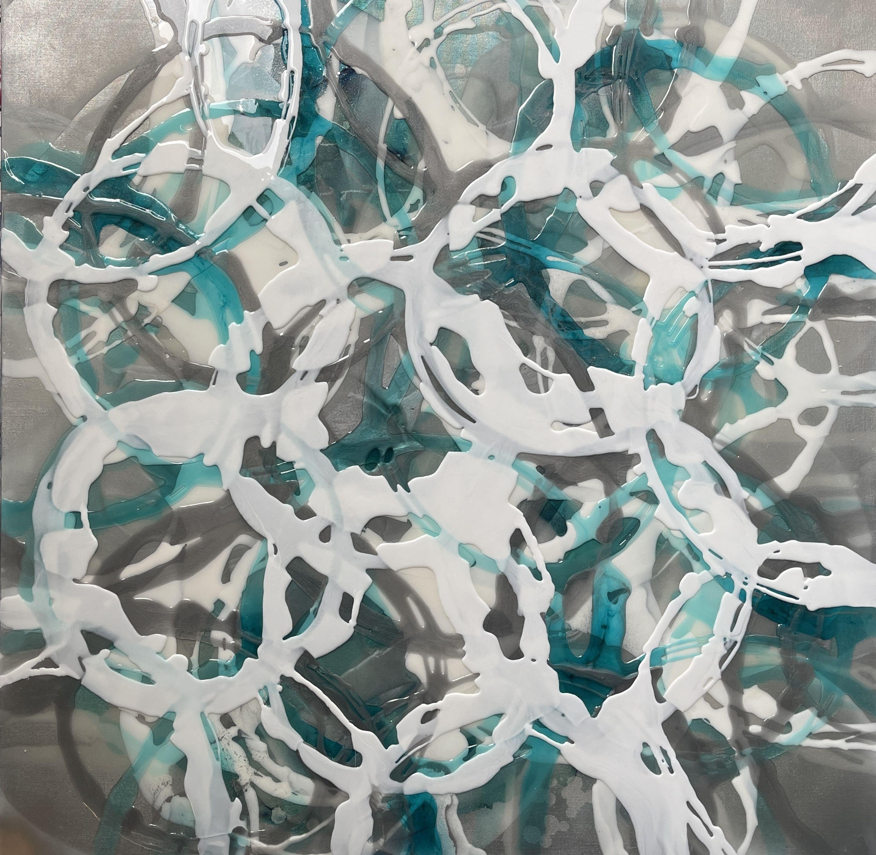 Jessica M. Chaix Abstract Painting - Aqua knots, Painting, Acrylic on Canvas