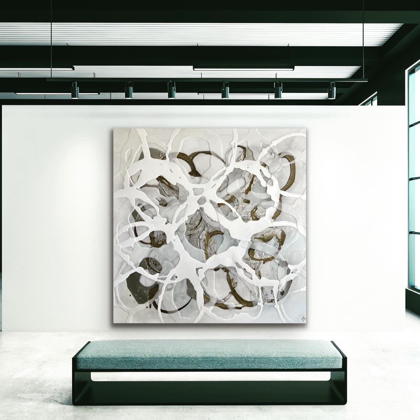 White knots, Painting, Acrylic on Canvas - Gray Abstract Painting by Jessica M. Chaix