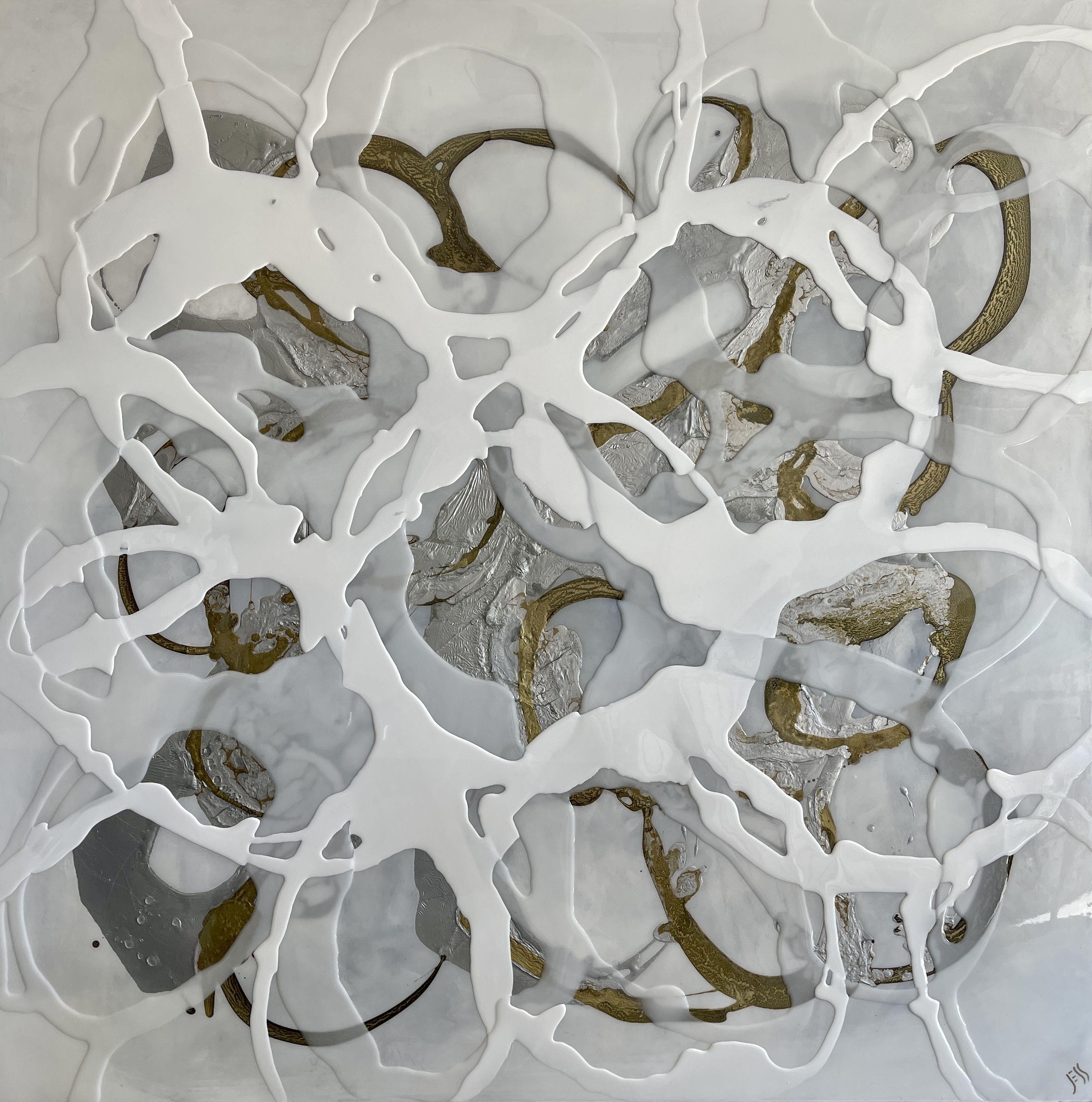Jessica M. Chaix Abstract Painting - White knots, Painting, Acrylic on Canvas