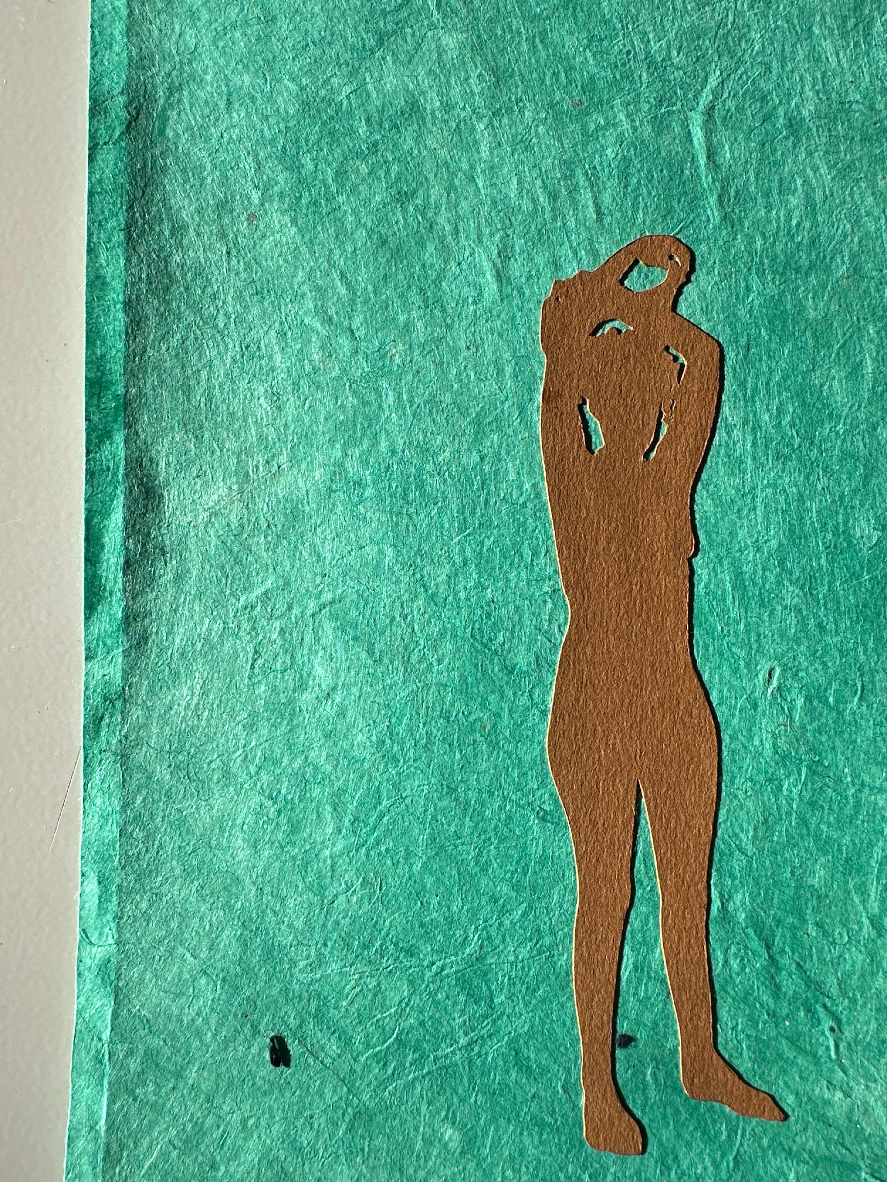 Untitled 10 - Contemporary Female Figurative Teal Paper Woman Collage, 2020 im Angebot 1